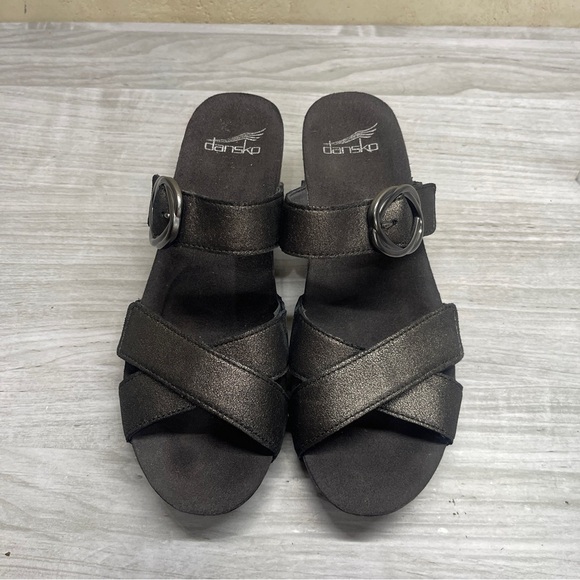 Dansko Dark Graphite Nubuck Wedge Platform Slip On Sandal Women’s Size 39 - Picture 2 of 15
